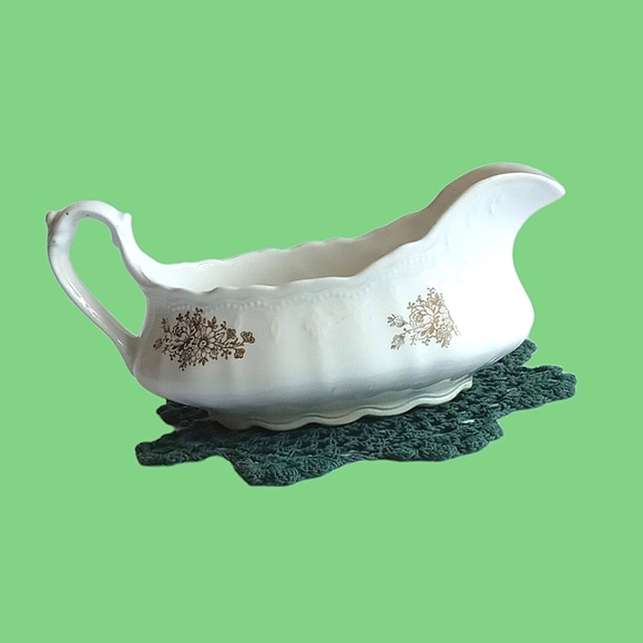 Vintage Handpainted Gold Flowers China Gravy Boat Signed - Picture 2 of 6